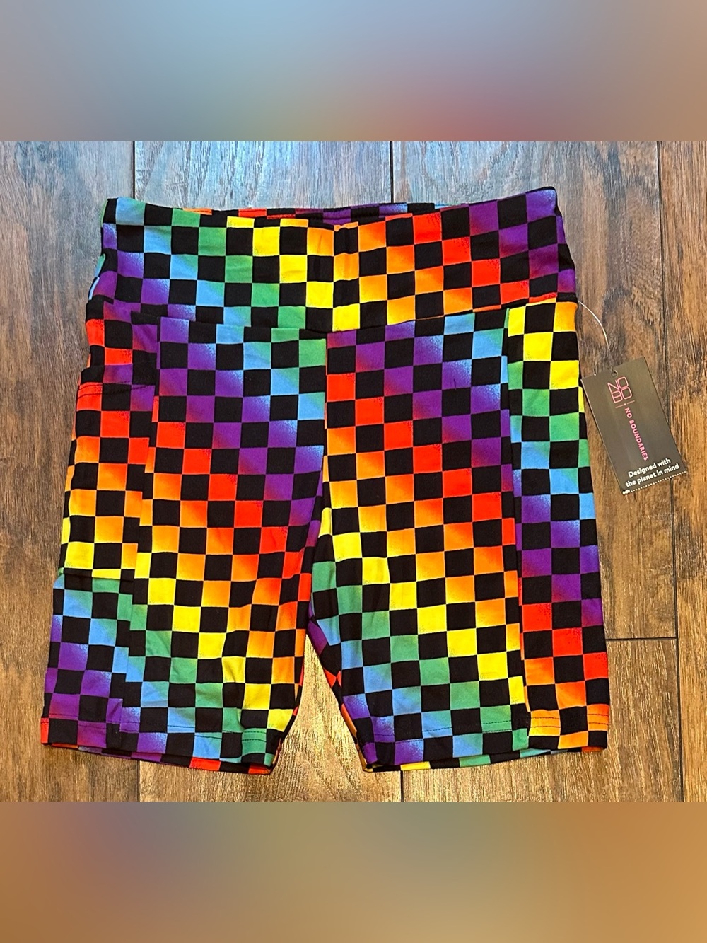 NWT No Boundaries Multicolor Rainbow Checkered Bike Shorts High Waist Size M